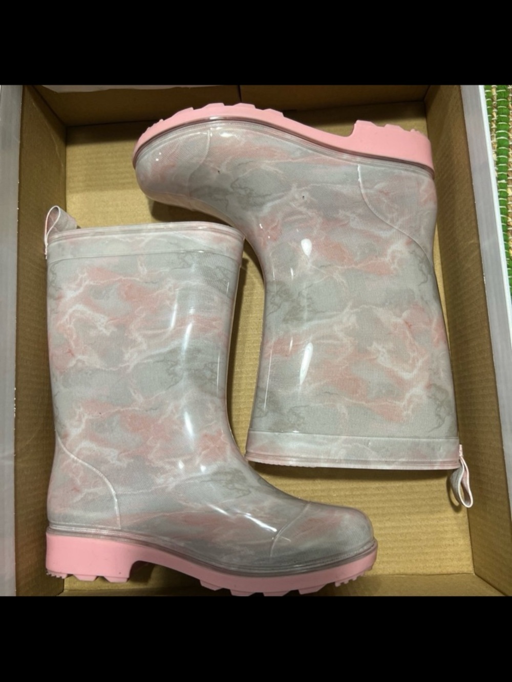 Capelli of New York Pink and Gray Marble Kids Rain Boots